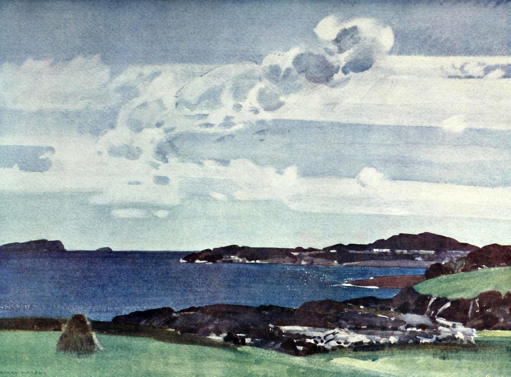 British Water-colour painting 1920 Near Oban Canvas Art - Harry Watson (24 x 36)