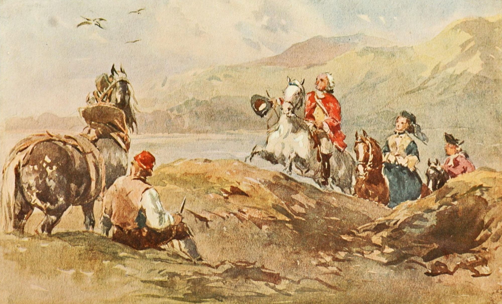 British Watercolour Painting 1908 Hawking Canvas Art - Frederick Tayler (18 x 24)