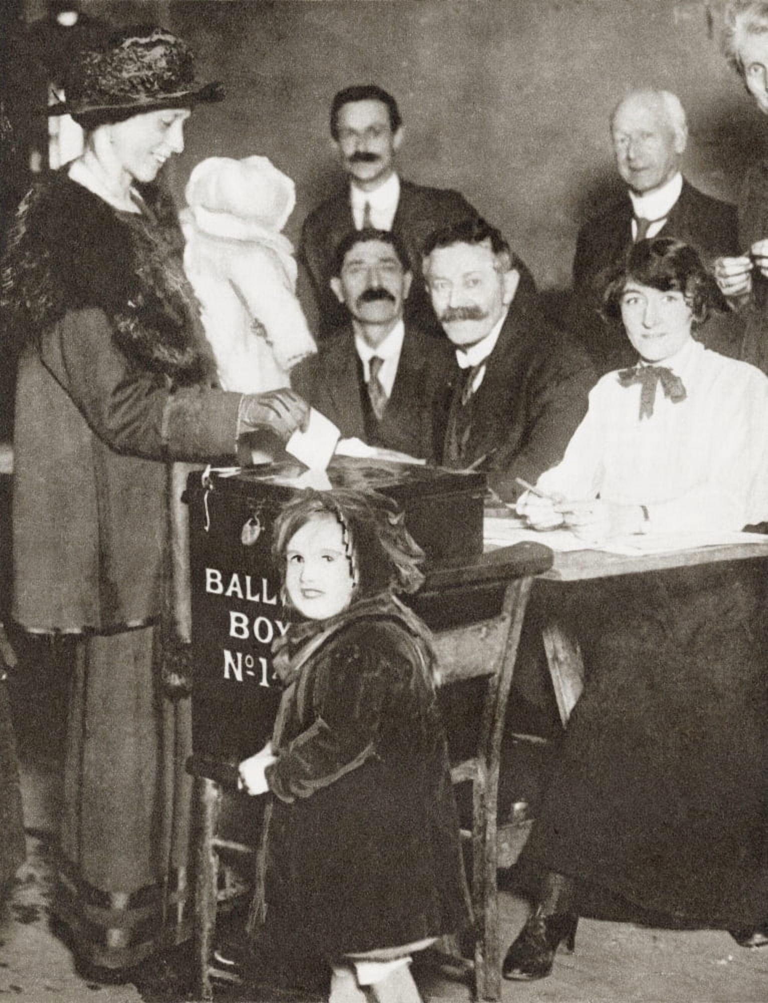 A British Woman Voting For The First Time In The General Election Of 1918 From The Story Of 25 Eventful Years In Pictures Published 1935 Canvas Art - Ken Welsh Design Pics (26 x 34)