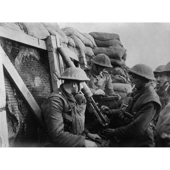 British Ww1 Machine Gun Crew In A Front Line Trench. 1914-18. (Bsloc20124125) History (36 x 24)