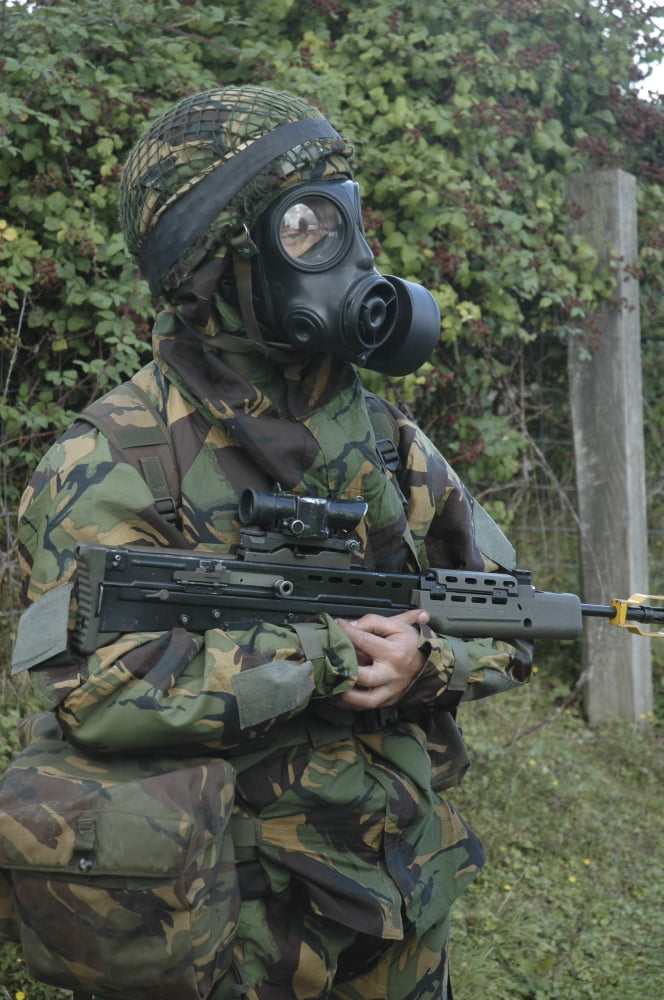 British soldier in full NBC protection gear and a S6 respirator Canvas Art - Andrew ChittockStocktrek Images (23 x 34)