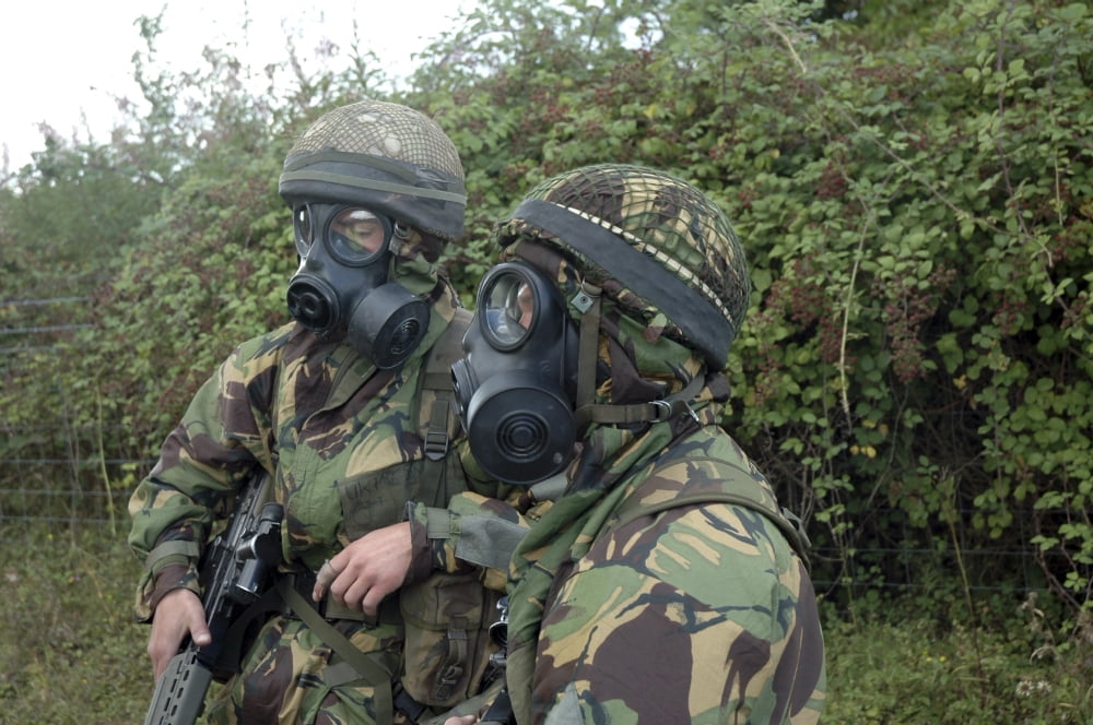 British soldiers in full NBC protection gear and a S6 respirator Canvas Art - Andrew ChittockStocktrek Images (17 x 12)