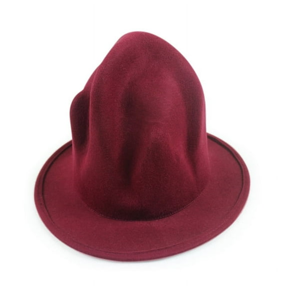 British style autumn and winter wool top hat pointed magic hat fashion high top Jazz hat witch hat volcanic rock hat-Burgundy