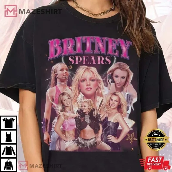 Britney Spears Black Short Sleeve Cotton T-shirt Unisex S-5XL Men Women VM9062 ,Black Color,Size L
