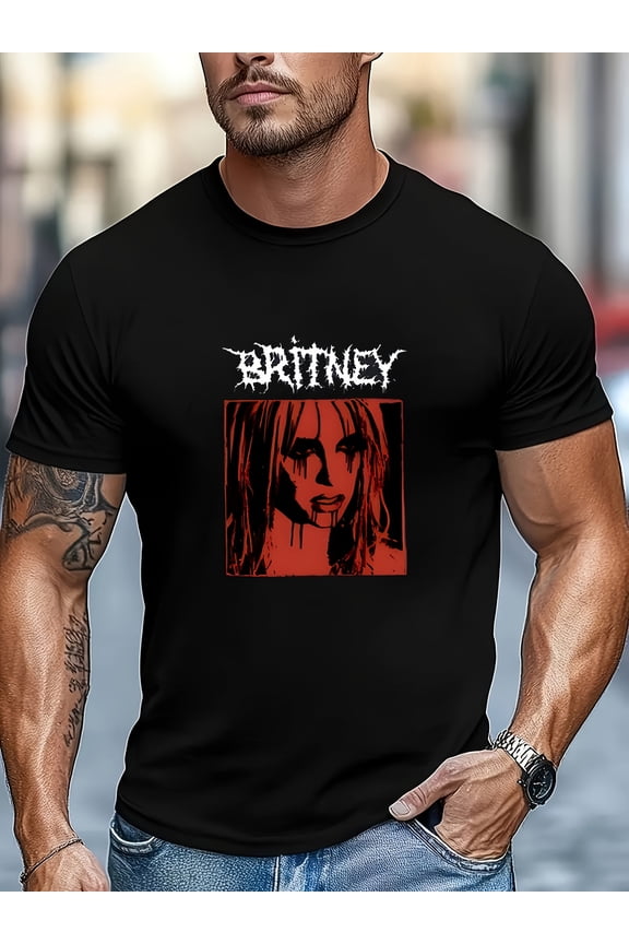 Britney Spears Metal Rock Print T-Shirt - Stylish Round Neck Short Sleeve Men's Casual Versatile Tee