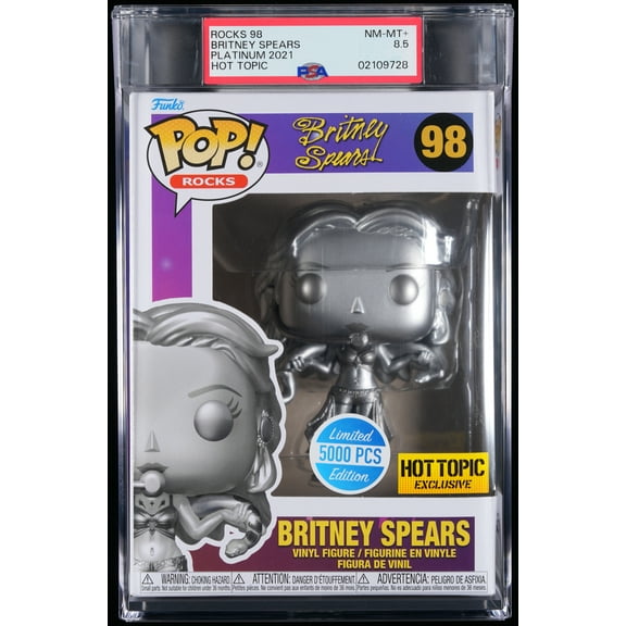 Britney Spears, PSA Graded 8.5 NM-MT+, Britney Spears Collectible Vinyl Figure #98, Fully Encapsulated Bundle with Compatible Funko Pop! PSA Hard Protector Case
