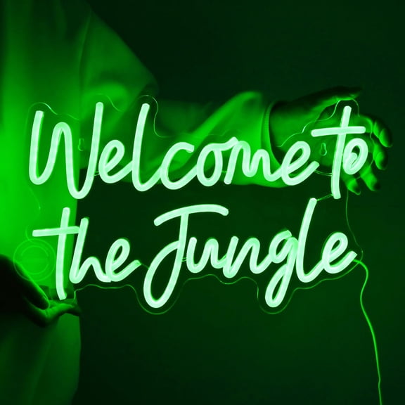 Britrio Welcome to the Jungle Neon Light Sign for Safari Jungle Themed Party Baby Shower Kids Birthday Gift Bedroom Bar Club LED Neon Wall Decor 5V USB Powered with Switch 15.75 Inch Green Y101