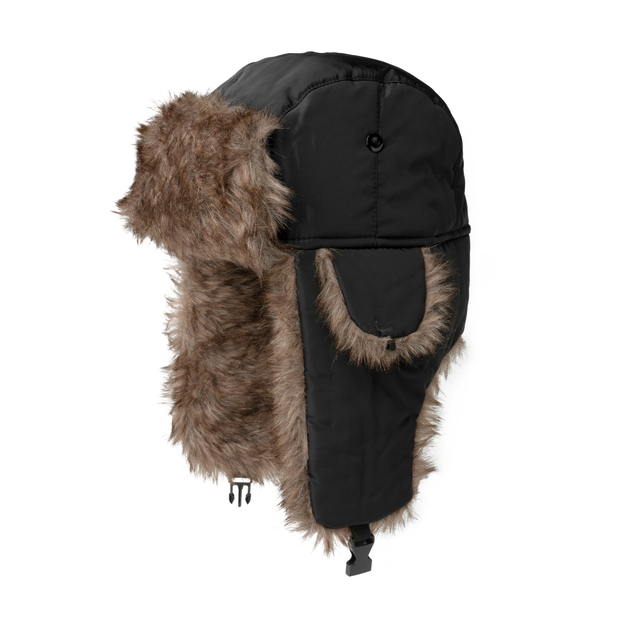 Britt’s Knits Aviator Hat Faux Fur Winter Trapper Hat with Ear Flaps - Black (Men's)