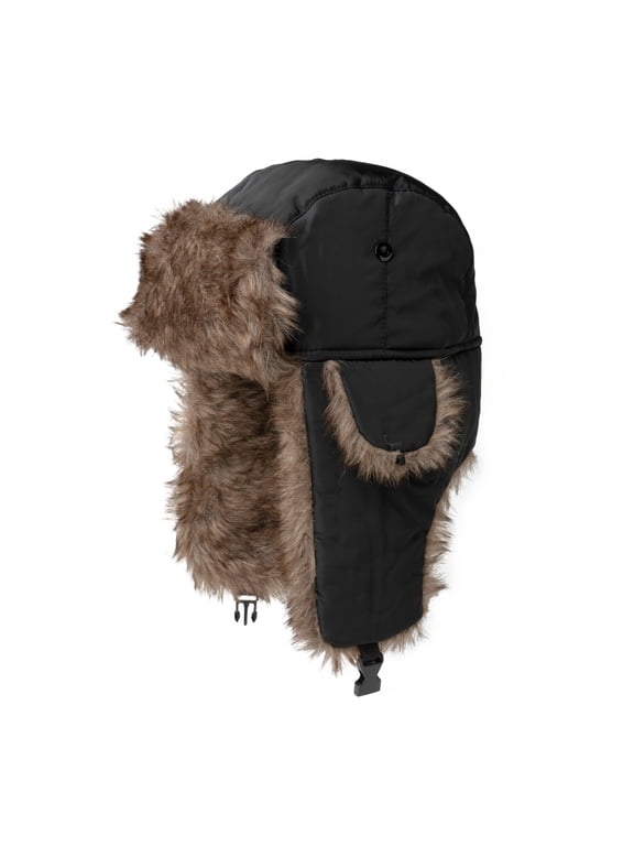 Britt’s Knits Aviator Hat Faux Fur Winter Trapper Hat with Ear Flaps - Black (Men's)