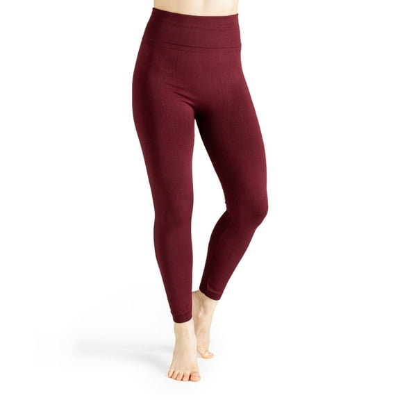 Britt's Knits Basics Fleece-Lined Leggings Mid Rise Fit Full Length Cut Leggings - Burgundy, L-XL (Women's)
