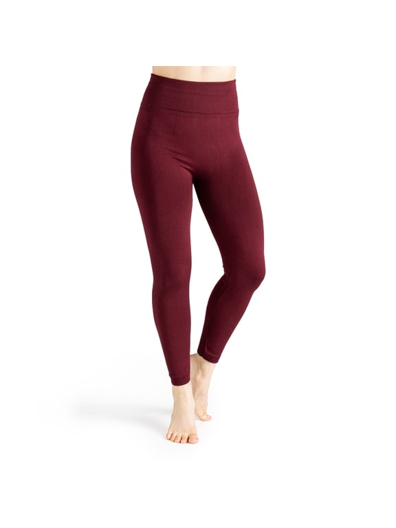 Basics Fleece-Lined Leggings Mid Rise Fit Full Length Cut Leggings - Burgundy, L-XL (Women's)
