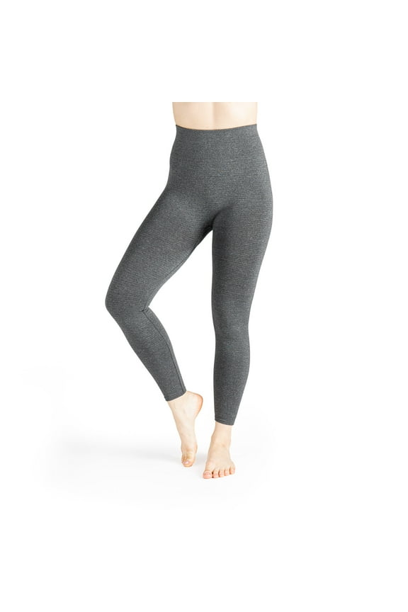 Basics Fleece-Lined Leggings Mid Rise Fit Full Length Cut Leggings - Gray, M-L (Women's)