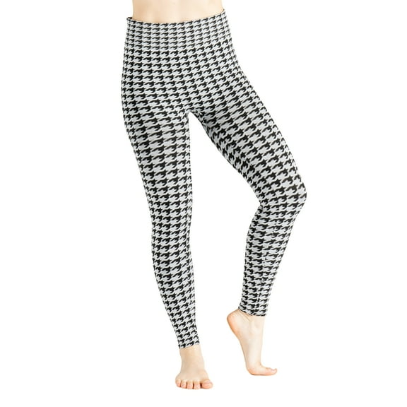 Britt's Knits Basics Patterned Fleece Lined Leggings Mid Rise Full Length Cut Leggings - Houndstooth, M-L (Women's)