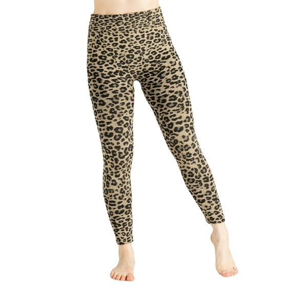 Britt's Knits Basics Patterned Fleece Lined Leggings Mid Rise Full Length Cut Leggings - Leopard, L-XL (Women's)