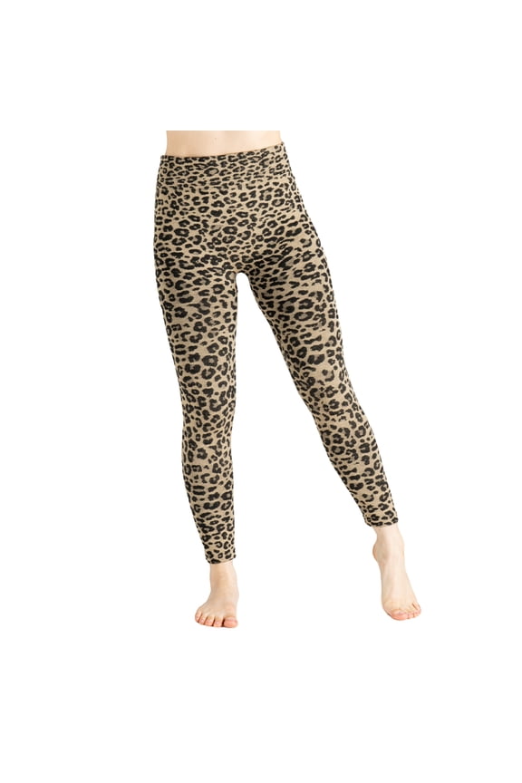 Basics Patterned Fleece Lined Leggings Mid Rise Full Length Cut Leggings - Leopard, L-XL (Women's)