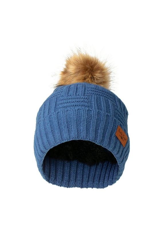 Classics Faux Fur Pom Hat Winter Warm Knitted Beanie - Blue (Women's)