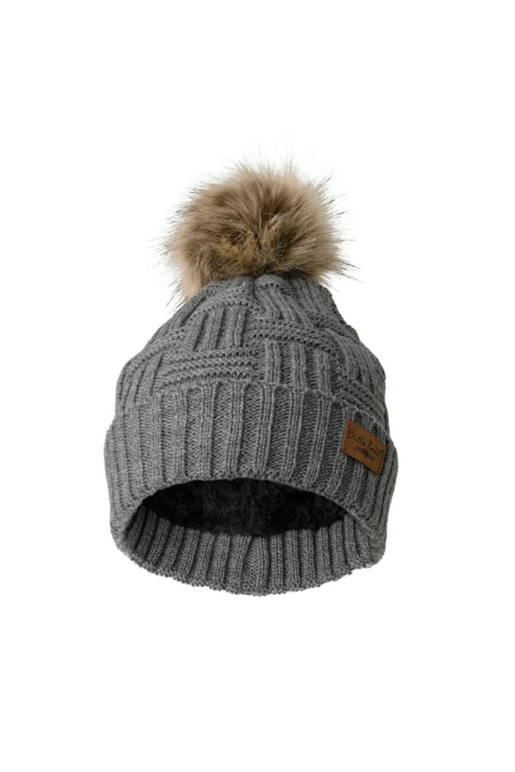 Classics Faux Fur Pom Hat Winter Warm Knitted Beanie - Gray (Women's)