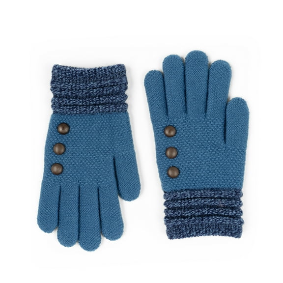 Britt's Knits Original Winter Knitted Gloves With Accent Buttons - Blue (Women's)
