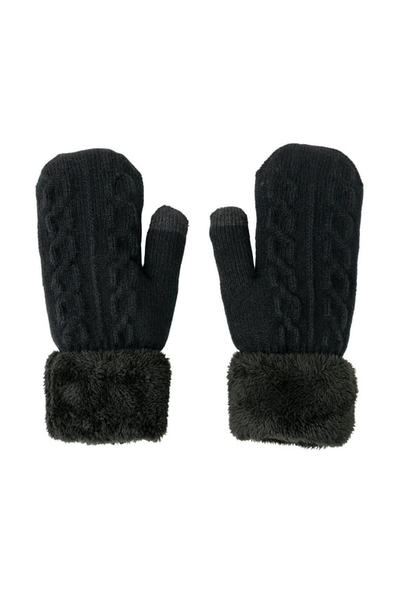 Britt’s Knits Originals Knitted Mittens Plush Lining & Texting Fingertip - Black (Women's)