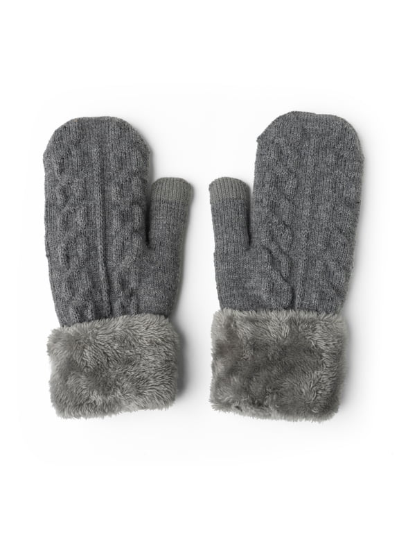 Britt’s Knits Originals Knitted Mittens Plush Lining & Texting Fingertip - Gray (Women's)