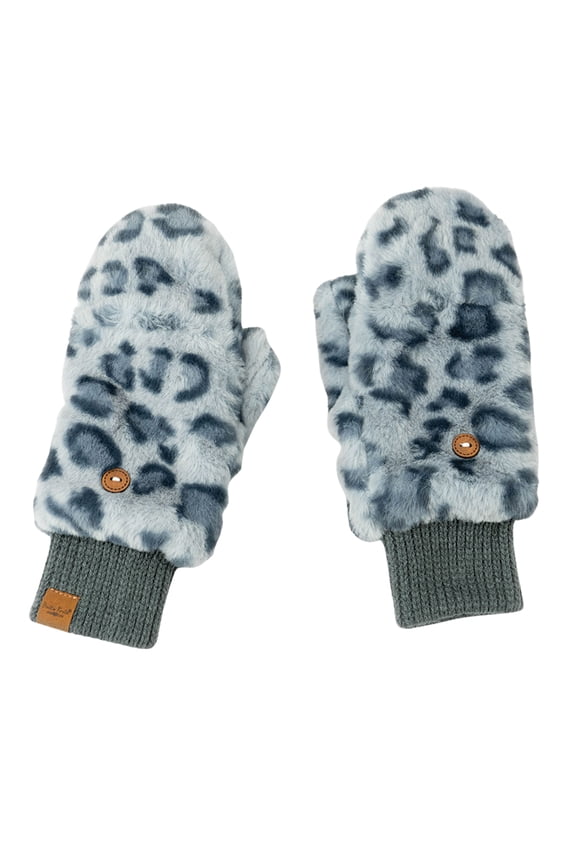 Britt’s Knits Snow Leopard Plush Winter Convertible Mittens Warm Gloves - Blue (Women's)