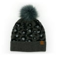 thumbnail image 1 of Britt's Knits Snow Leopard Pom Hat Knitted Ribbed Cuff Cold Weather Warm Faux Fur Pom Hat - Black (Women's), 1 of 7