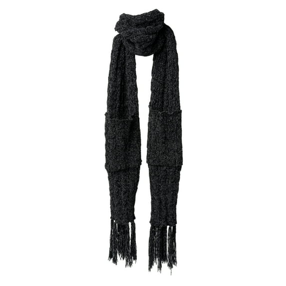 Britt's Knits Soft Knit Chenille Knotted Fringe Pocket Scarf - Black (Women's)
