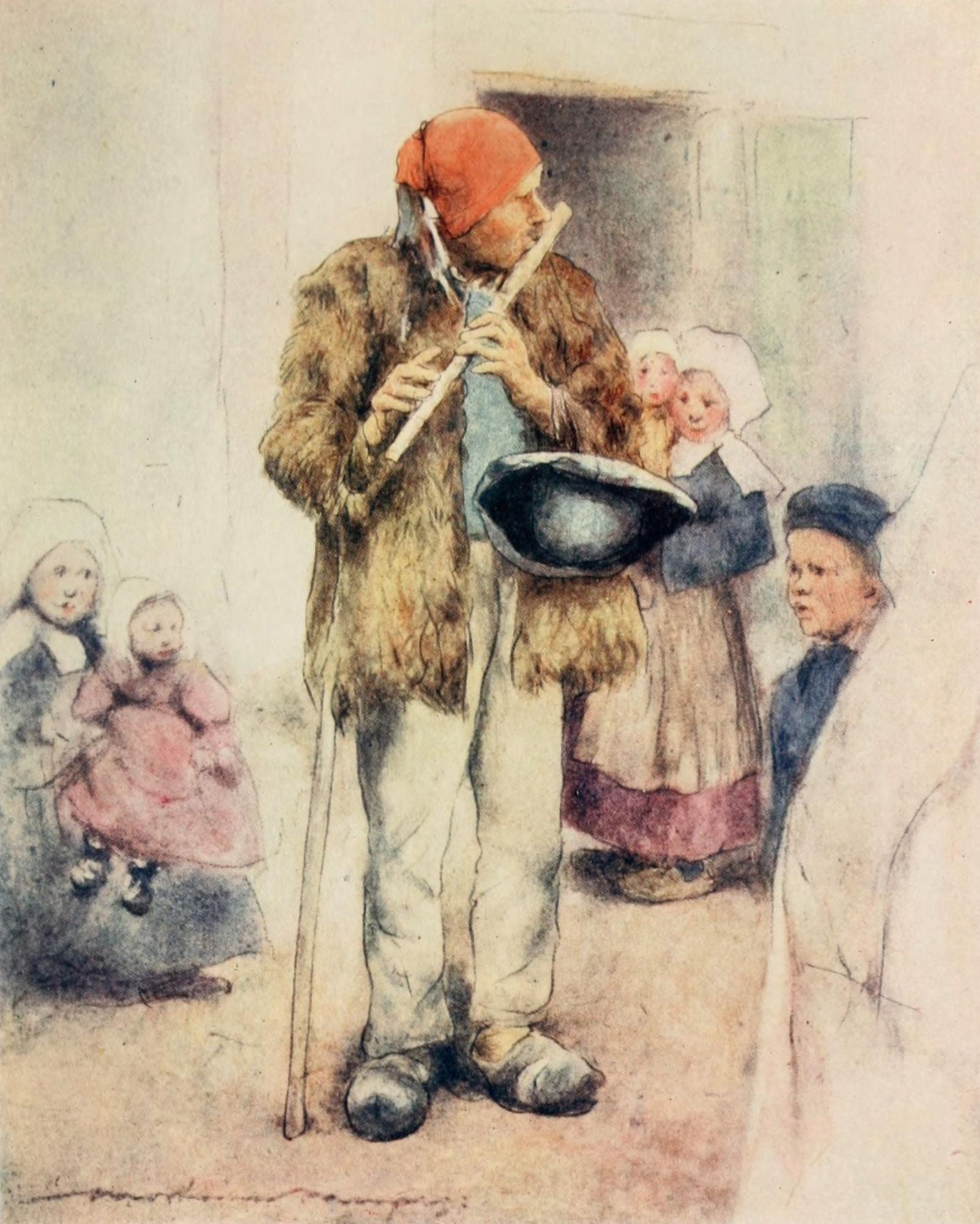 Brittany 1912 Blind piper Canvas Art - Mortimer Menpes (18 x 24)