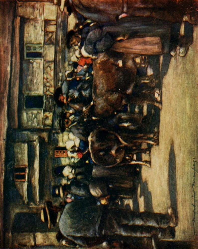Brittany 1912 Cattle market Canvas Art - Mortimer Menpes (24 x 36)