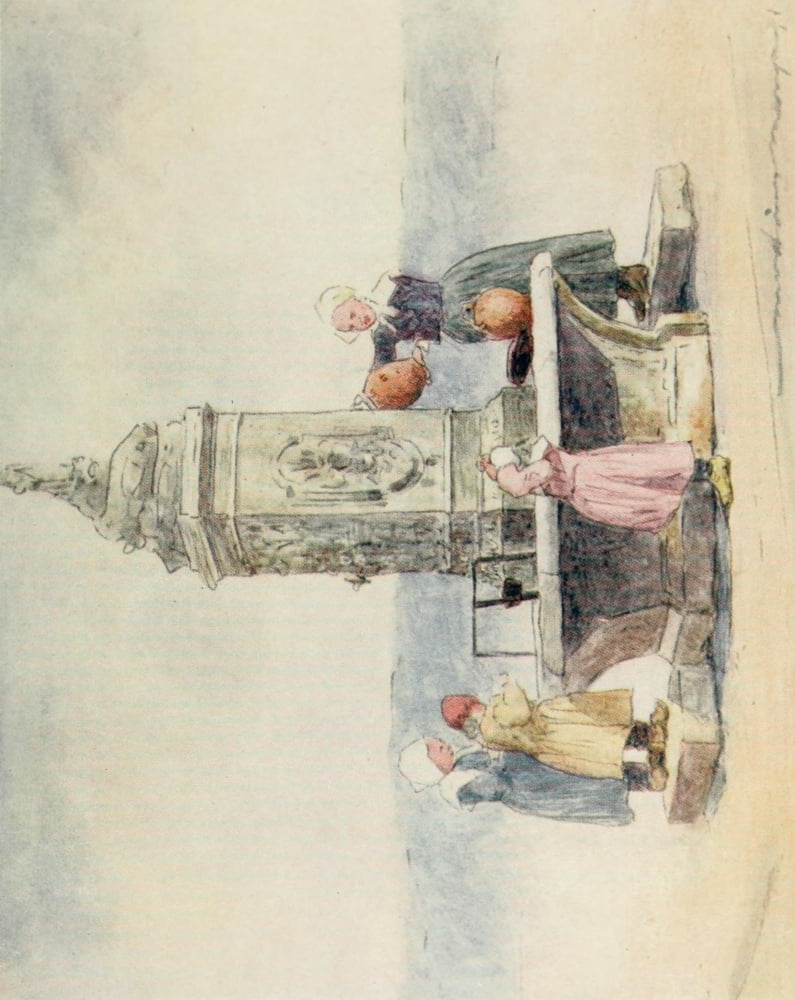 Brittany 1912 Concarneau at the fountain Canvas Art - Mortimer Menpes (18 x 24)