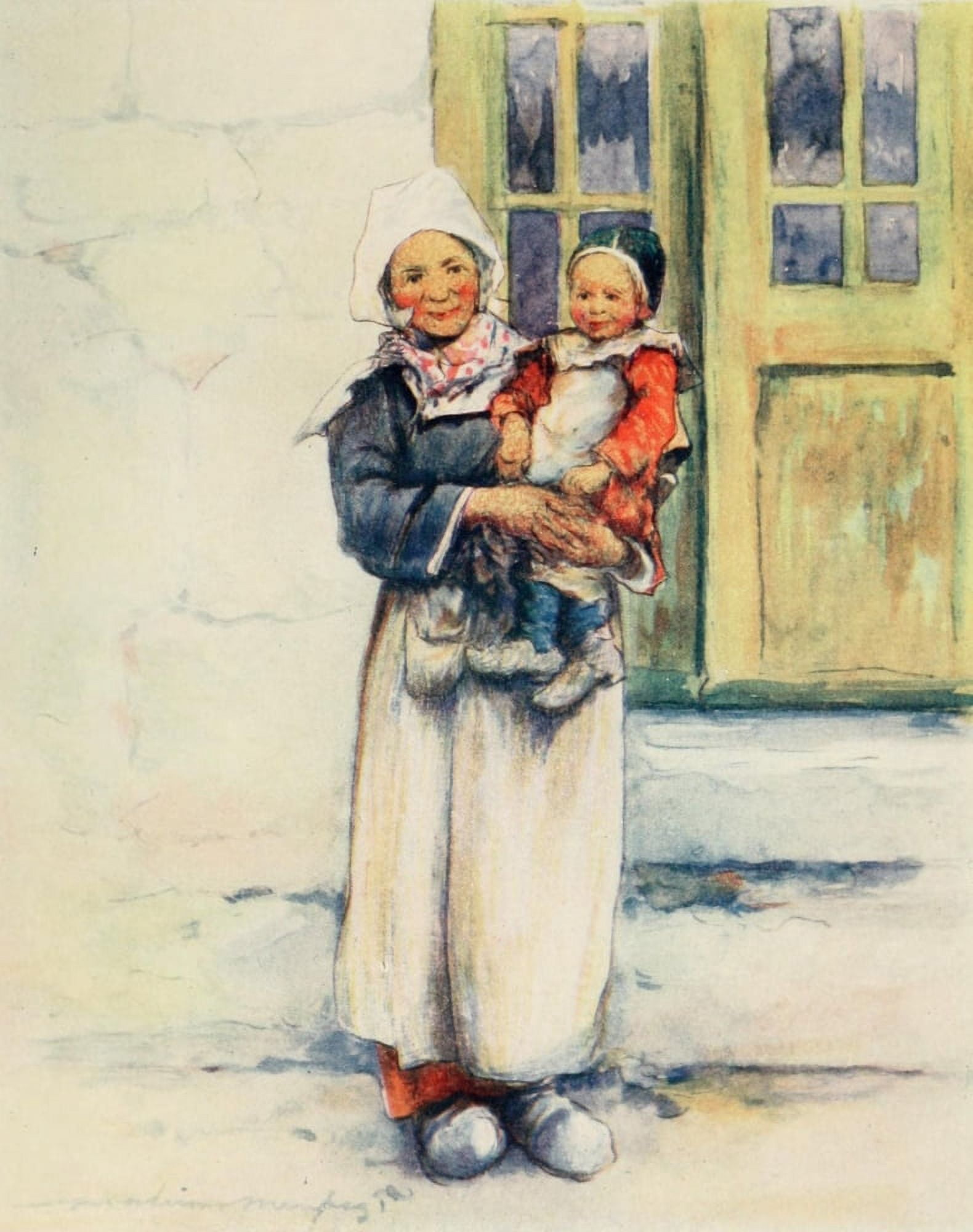 Brittany 1912 Little mother Canvas Art - Mortimer Menpes (24 x 36)