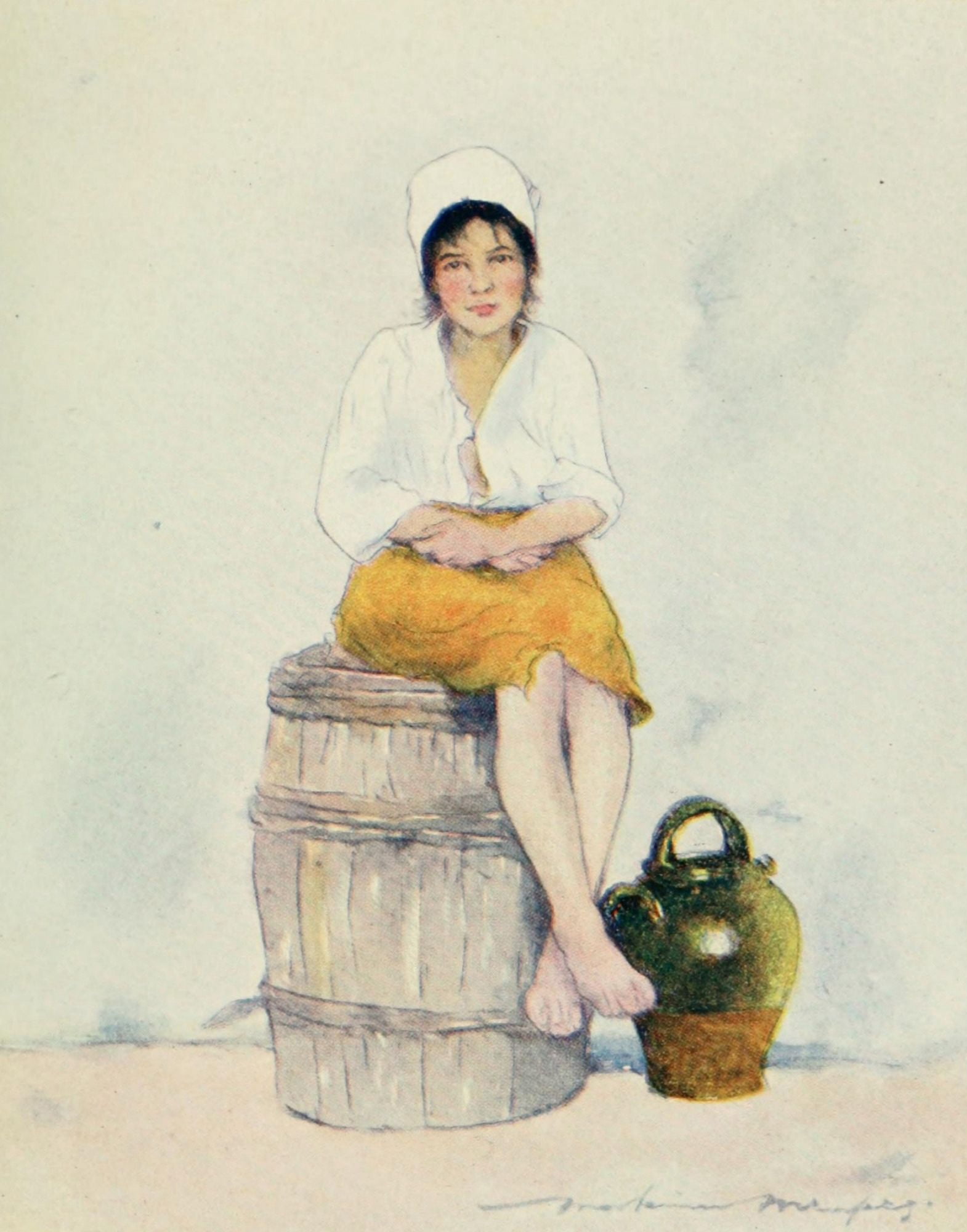 Brittany 1912 Little water-carrier Canvas Art - Mortimer Menpes (24 x 36)