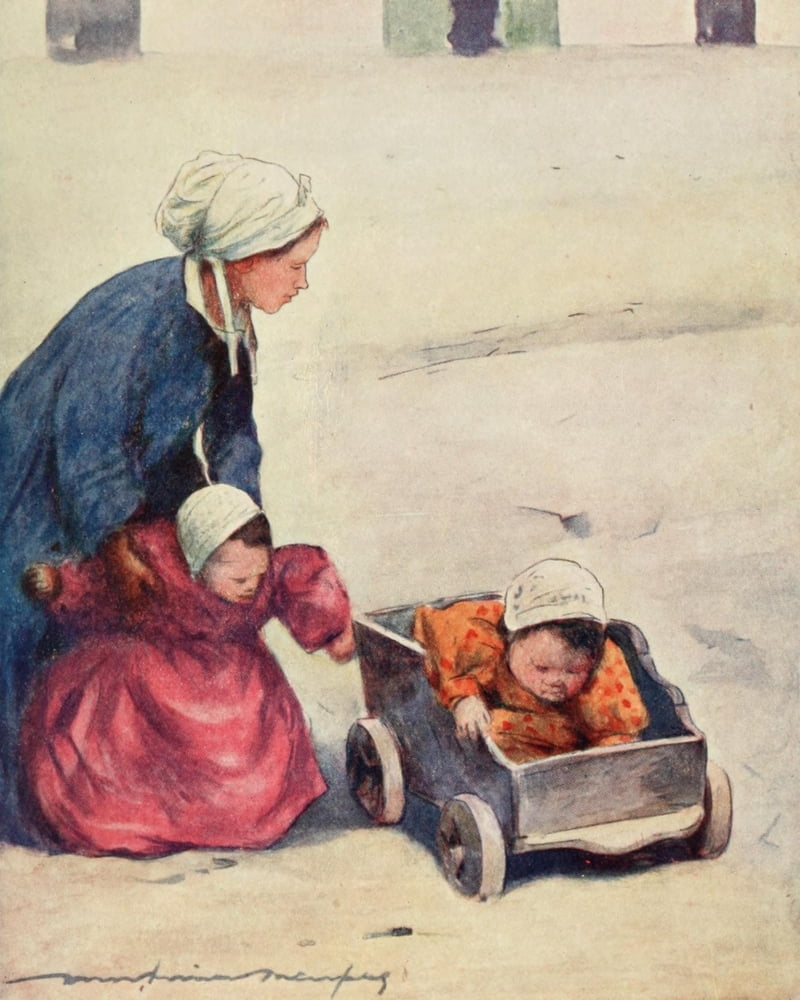 Brittany 1912 Minding the babies Canvas Art - Mortimer Menpes (18 x 24)
