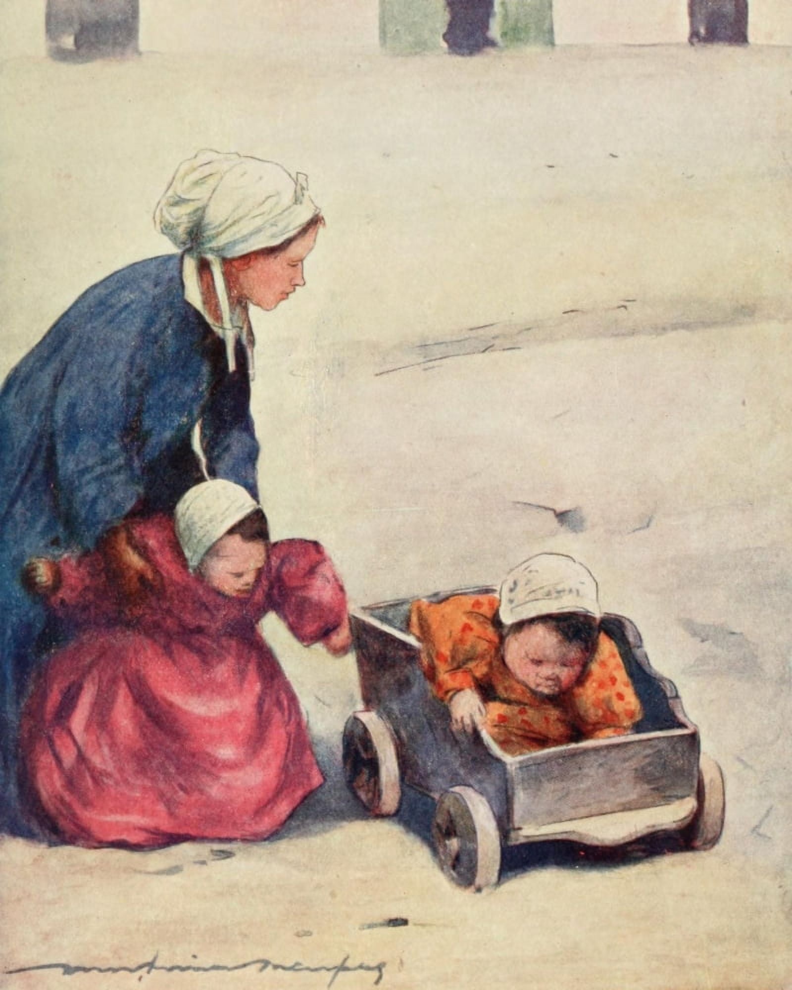 Brittany 1912 Minding the babies Canvas Art - Mortimer Menpes (24 x 36)