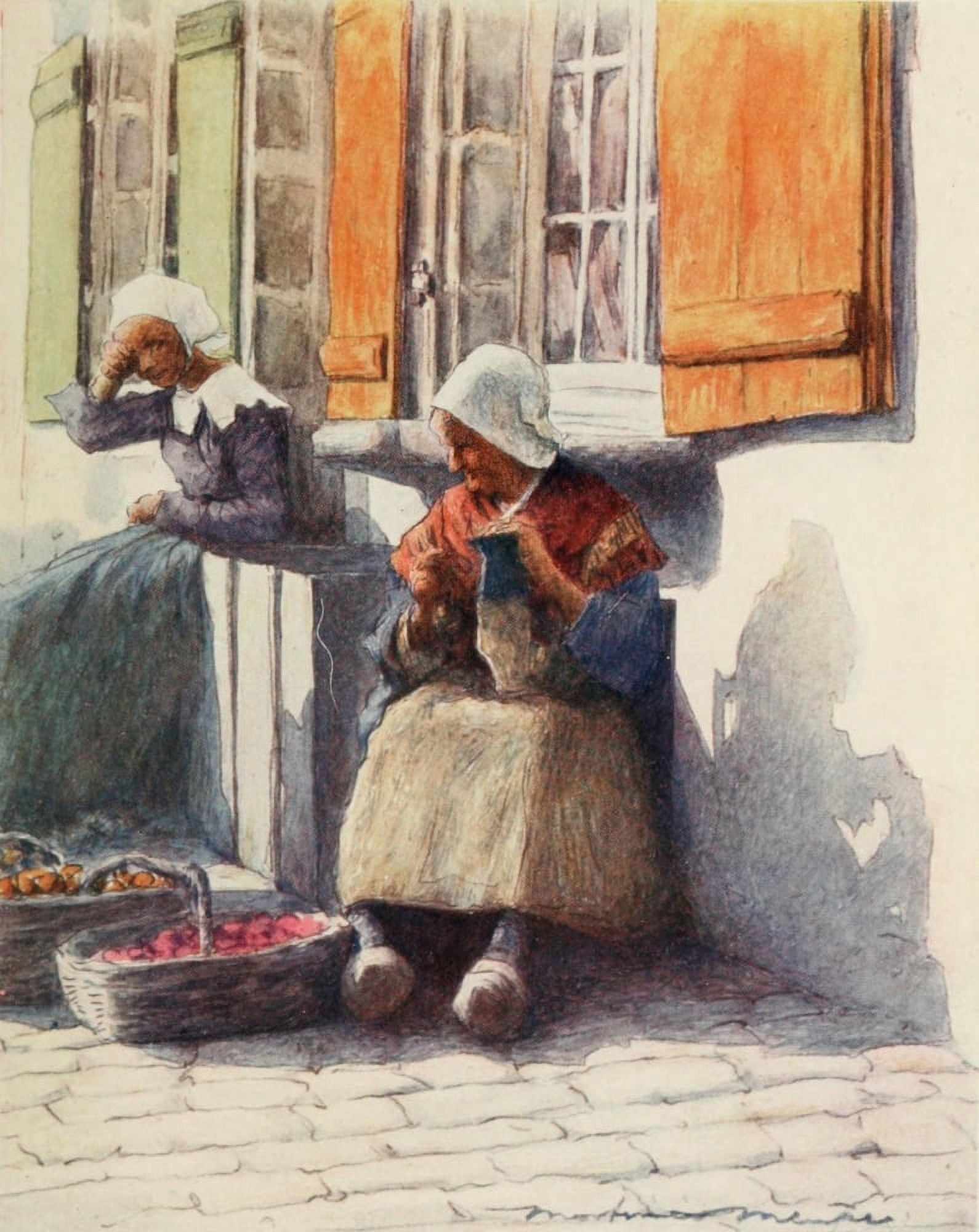 Brittany 1912 On the quay at Pont Aven Canvas Art - Mortimer Menpes (18 x 24)