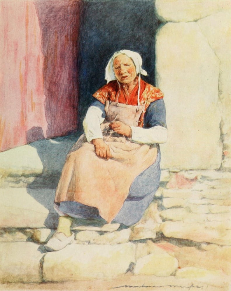 Brittany 1912 On the steps of the Mill house Pont Aven Canvas Art - Mortimer Menpes (24 x 36)