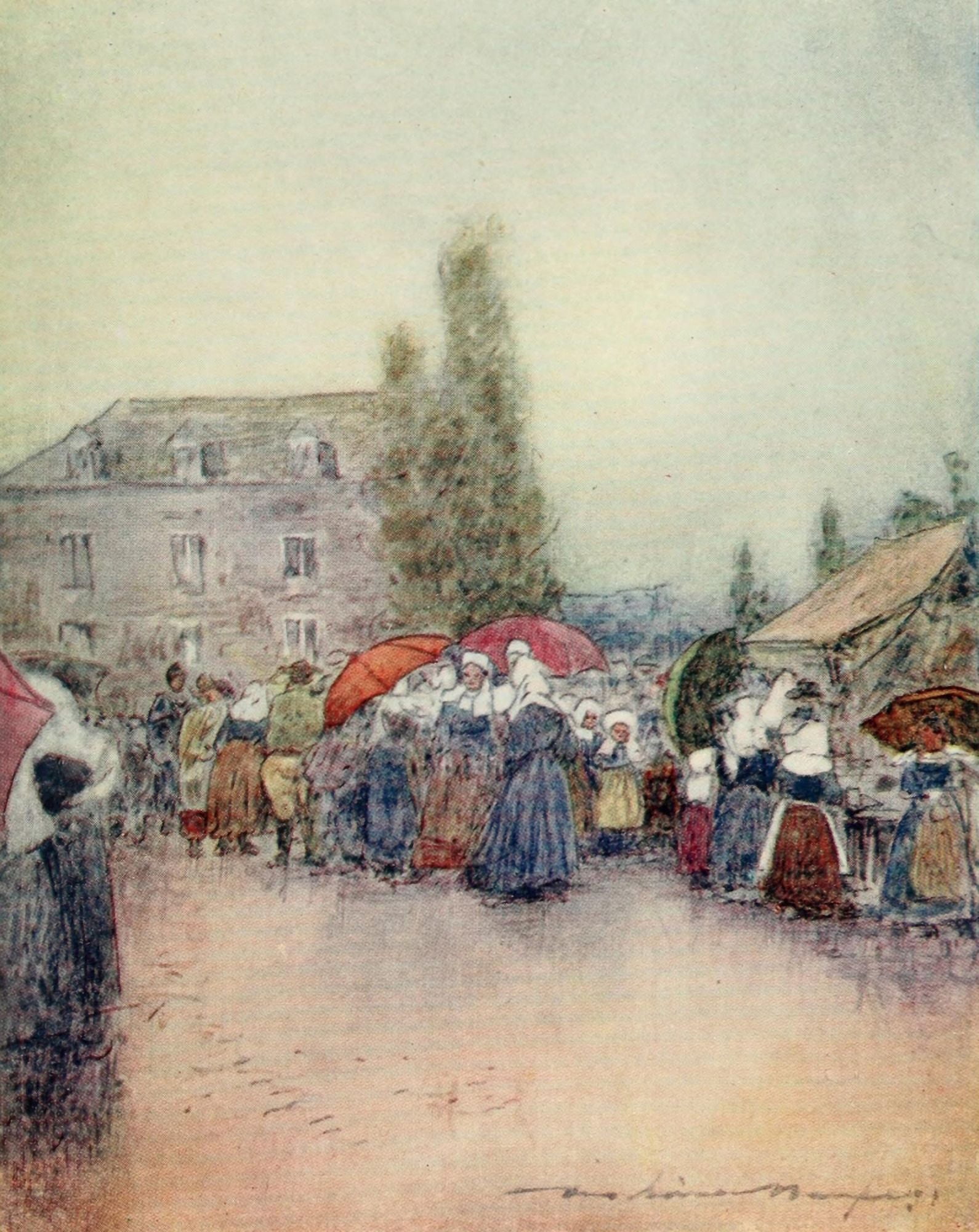 Brittany 1912 Rainy day at the fair Canvas Art - Mortimer Menpes (18 x 24)
