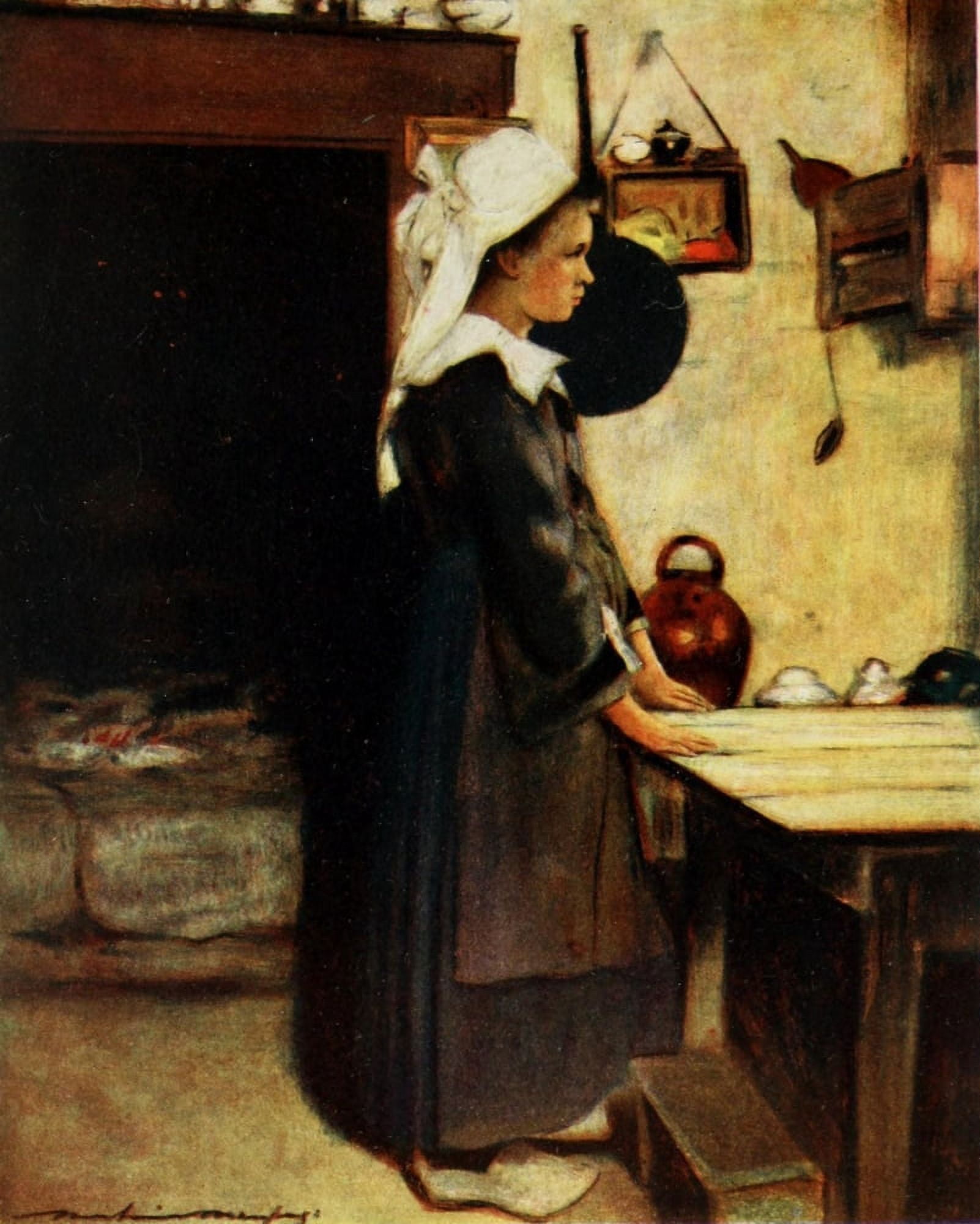 Brittany 1912 The little housewife Canvas Art - Mortimer Menpes (24 x 36)