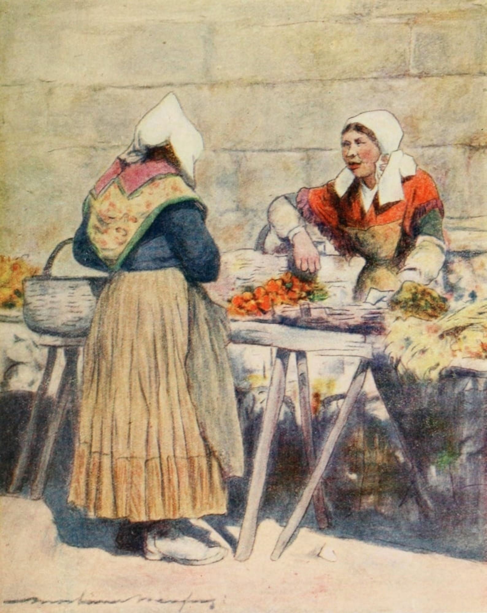 Brittany 1912 Vegetable market Quimper Canvas Art - Mortimer Menpes (18 x 24)