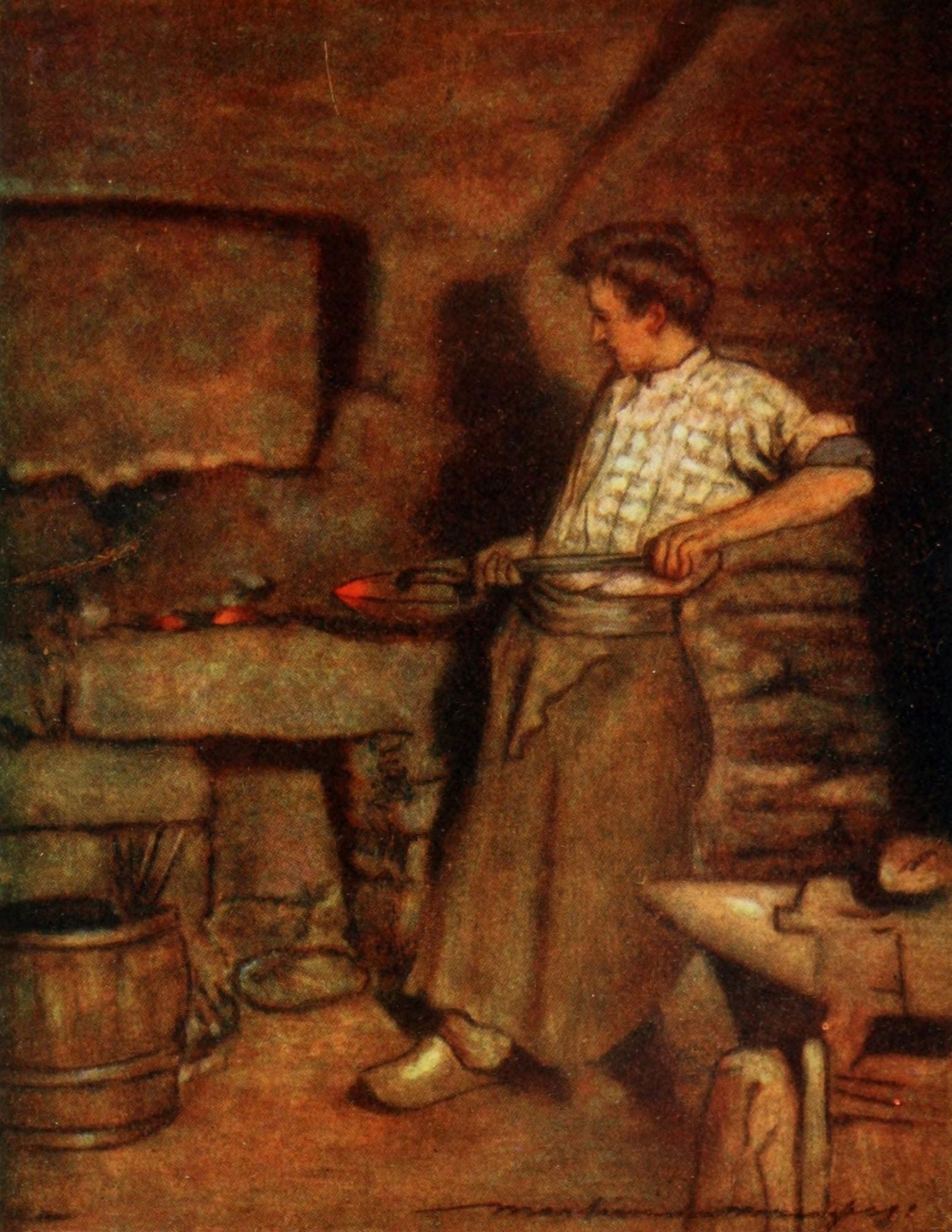 Brittany 1912 Village forge Pont Aven Canvas Art - Mortimer Menpes (18 x 24)