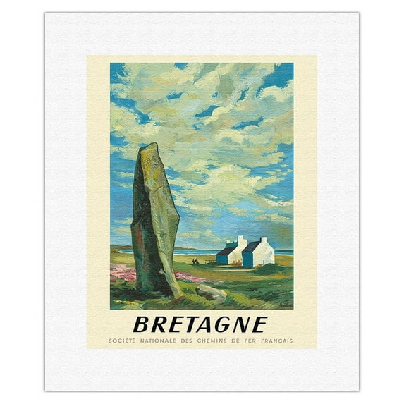 Brittany (Bretagne) - Northwest France - French National Railways (SNCF) - Vintage Railroad Travel Poster by Abel c.1947 - Fine Art Rolled Canvas Print 11in x 14in