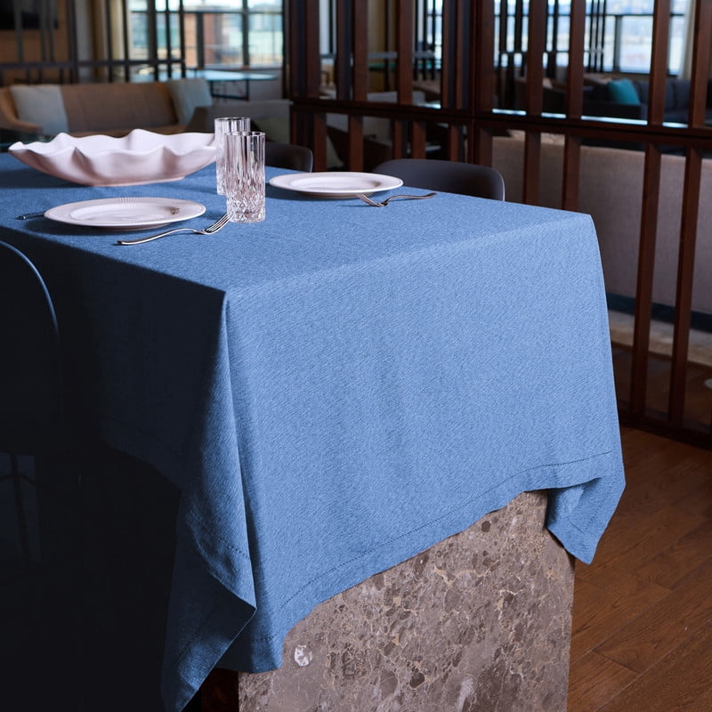 Brittany Hemstitch Woven Cotton Rich Tablecloth 60"X84" in Blue