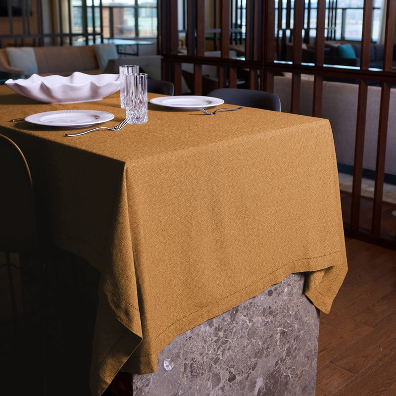 Brittany Hemstitch Woven Cotton Rich Tablecloth 70" Round in Gold