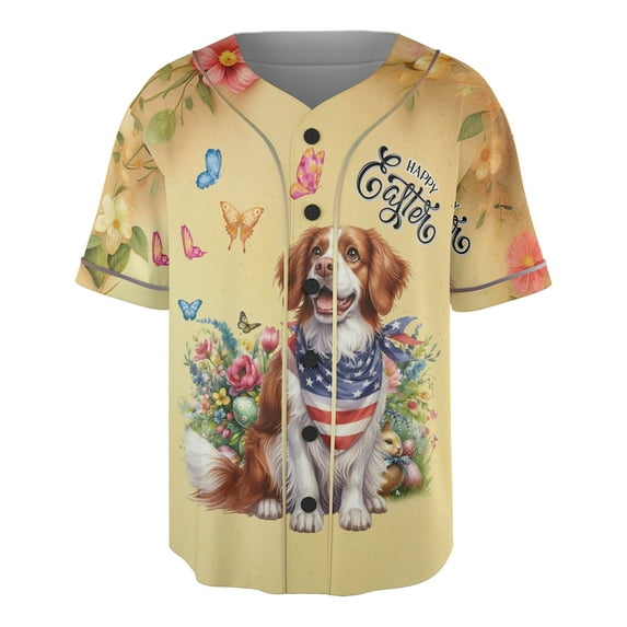 Brittany Spaniel Celebrates Spring and Enjoys a Happy Easter All Over Print 3D Baseball Shirt Brittany Dog Lover Gifts Idea Softball Sport - 02001