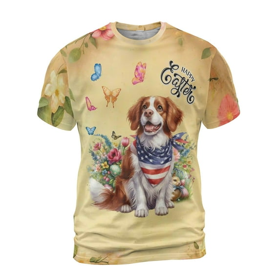 Brittany Spaniel Celebrates Spring and Enjoys a Happy Easter All Over Print 3D Shirt Unisex Merch Brittany Dog Lover Gifts Idea - 02001