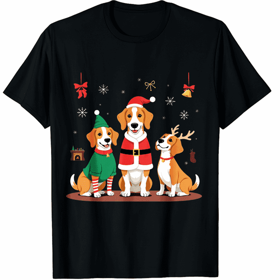 Brittany Spaniel Christmas Dogs Funny Santa Reindeer Elf T-Shirt for Men Women