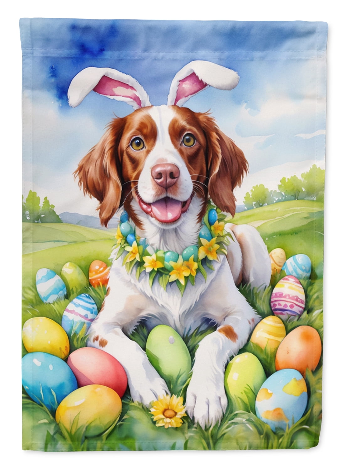 Brittany Spaniel Easter Egg Hunt House Flag 28 in x 40 in