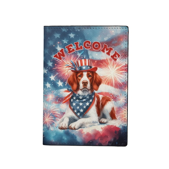Brittany Spaniel Patriotic Welcome for 4Th of July Independence Day Travel Passport Wallet Brittany Dog Lover Gifts Idea PU Leather Passport Holder Cover - 00010