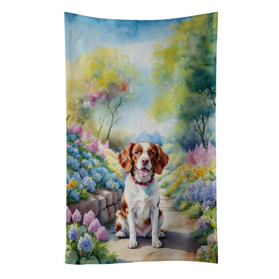 Brittany Spaniel Spring Path Kitchen Towel 15 in x 25 in