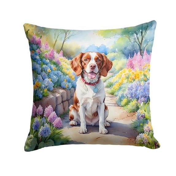 Brittany Spaniel Spring Path Throw Pillow 18 in x 18 in